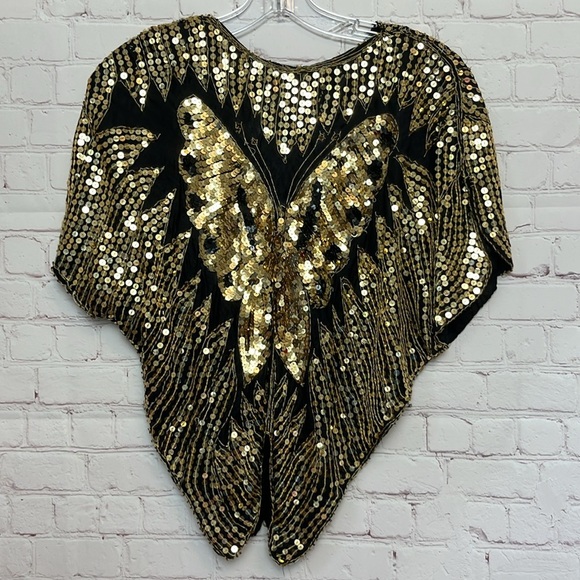 Vintage Gold Sequin Butterfly Top with Silk Lining - Picture 8 of 11